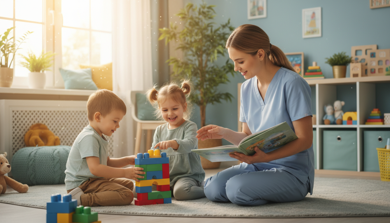 Children engaged in therapy sessions with a pediatric therapist